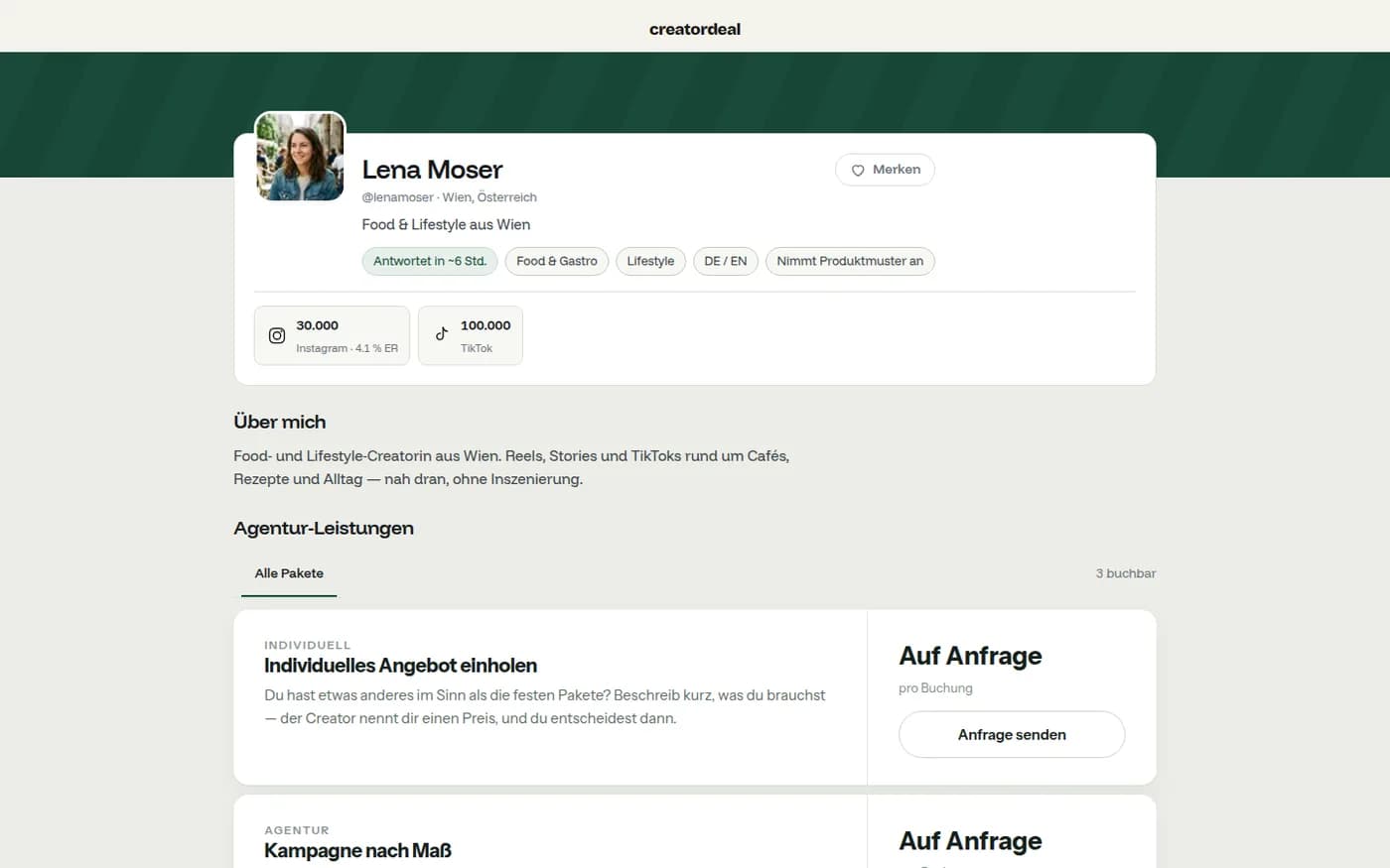 The bio page