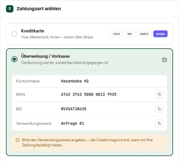 Card or bank transfer